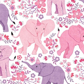 Elephants Entertain with Wonderful Wildflowers - pink and purple