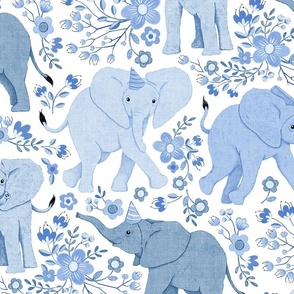 Elephants Entertain with Wonderful Wildflowers - blue and white