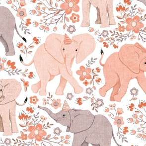 Elephants Entertain with Wonderful Wildflowers - orange neutrals 