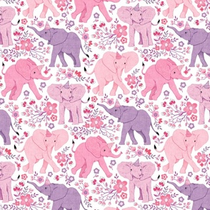 Elephants Entertain with Wonderful Wildflowers - pink and purple, medium  