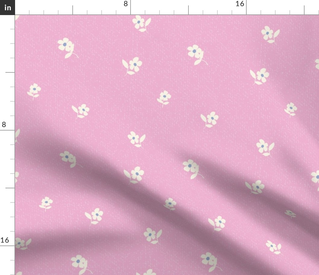 Ditsy White Floral on Linen Pink 8 in