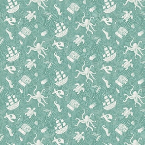 Underwater Ocean Adventure - turquoise and cream textured block print - small