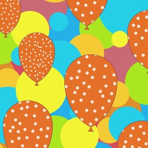 Orange polka dot balloons in confetti sky - Extra-Large