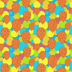 Orange polka dot balloons in confetti sky - Small