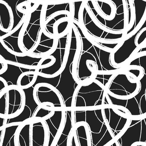 Urban Abstract white Scribble  on black - Modern Art Decor with Dynamic Swirls