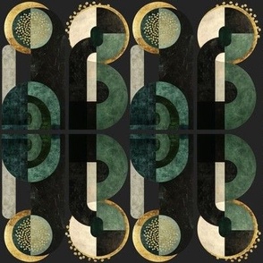 Green Black Gold Mid Century Art Deco Circle Wallpaper Print