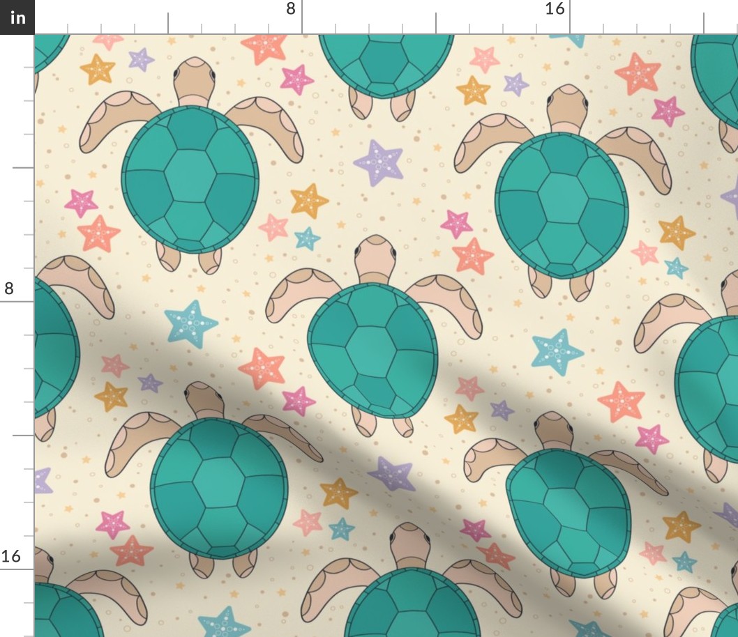 Turtle and Starfish Pattern 10 Inch Repeat