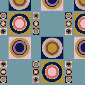 Retro Modern - Double Eclipse - Abstract Geometric - on Blue Blue