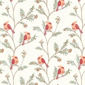 [L] Branches & Winter Songbirds Bliss - Natural Cream #P240352