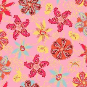 Paisley Beach Boho  Flowers - Candy Pink/Juicy Red/Fresh Mint - 12 inch
