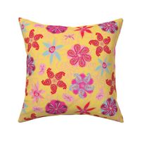 Paisley Beach Boho  Flowers - Lemon/Candy Pink/Juicy Red - 12 inch