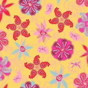 Paisley Beach Boho  Flowers - Lemon/Candy Pink/Juicy Red - 12 inch