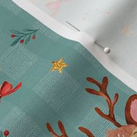 Watercolor Reindeer and Stars Green Gingham