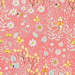 (M)-Retro Wildflowers-Meadow Field-Mid-Century Modern-Cottage Floral Pattern-Grandmillennial-Hand drawn