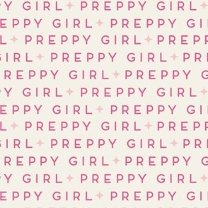 in bubblegum pink preppy girl written on off white , back to school text for girls in small scale
