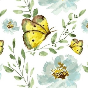 Butterfly Watercolor Floral Artistic Yellow