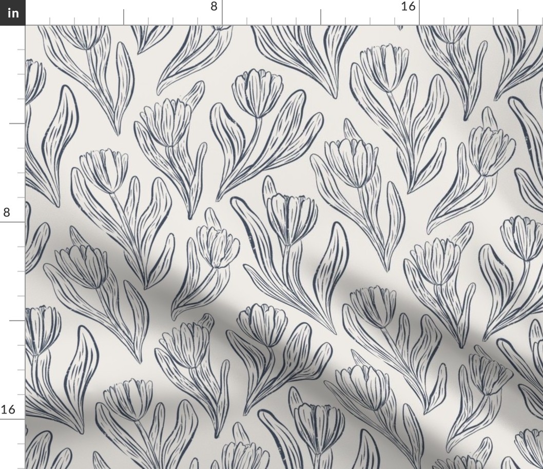 Modern Victorian tulips | Outline || Medium | Limited color palette | Platinum and Slate blue