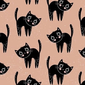 Cute Halloween Black cats on tan brown