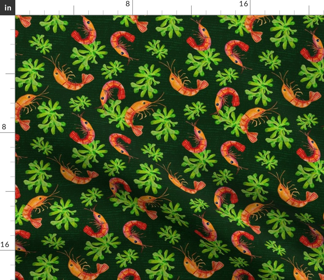 Bright Textured Shrimp and Moss Pattern Dark Background