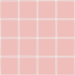 Hand drawn pink and white grid |2 inch white grid lines on muted pink