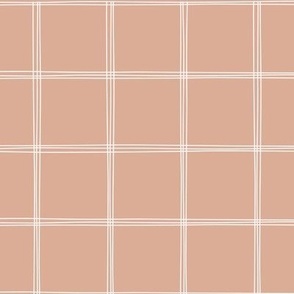Hand drawn tan and white grid |2 inch white  grid lines on light brown