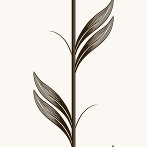 understated vertical botanical leaves - all white_ brown - calm _ minimal and serene