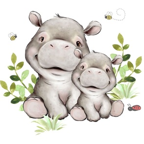 Safari Animals Hippo Baby Nursery Ladybug Bees Greenery Pillow Beddings Wallpaper 