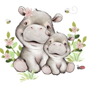 Pink Floral Safari Animals Hippo Baby Girl Nursery Ladybug Greenery Pillow 