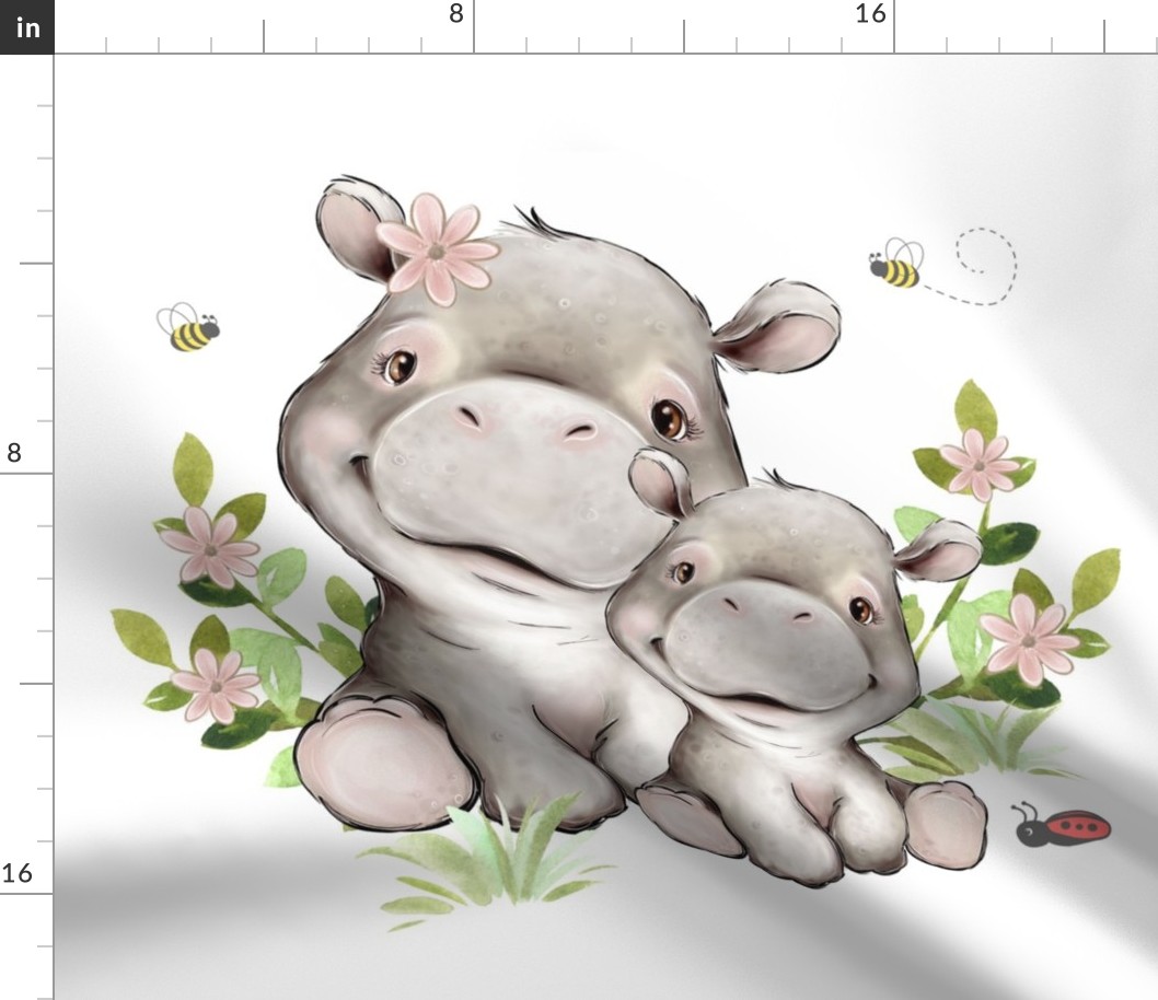 Pink Floral Safari Animals Hippo Baby Girl Nursery Ladybug Greenery Pillow 