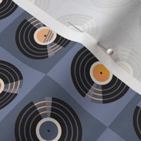 Vintage vinyl records checkerboard pattern - blue