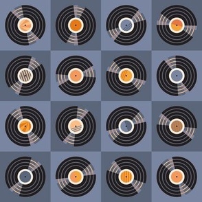 Vintage vinyl records checkerboard pattern - blue