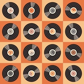 Vintage vinyl records checkerboard pattern - orange