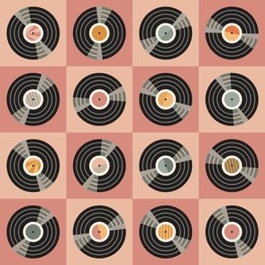 Vintage vinyl records checkerboard pattern - salmon pink