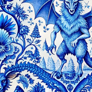 The Jersey Devil - Toile de Jouy Style Ironic Cryptozoology