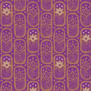 Vintage indian floral folk pattern in block print style. Purple.