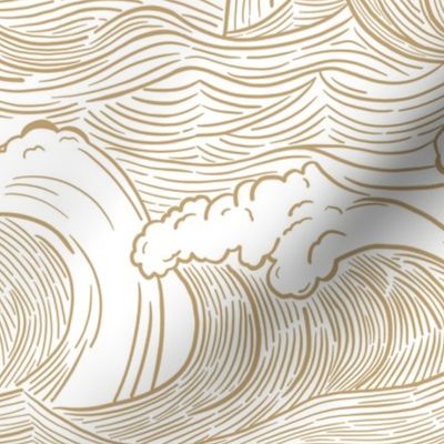Large / Vintage Ocean Waves in Driftwood on White