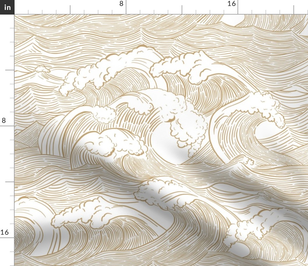 Large / Vintage Ocean Waves in Driftwood on White