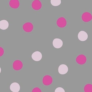Festive Party Polka Dots Tossed in Hot Pink and Pale Pink on Gray