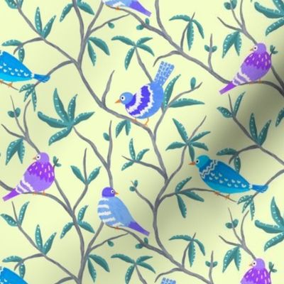 Small scale-Hand painted blue and purple birds
