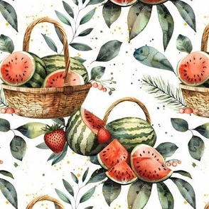 Cute Watermelon and Strawberry Cottage Farmhouse Country Pattern Design
