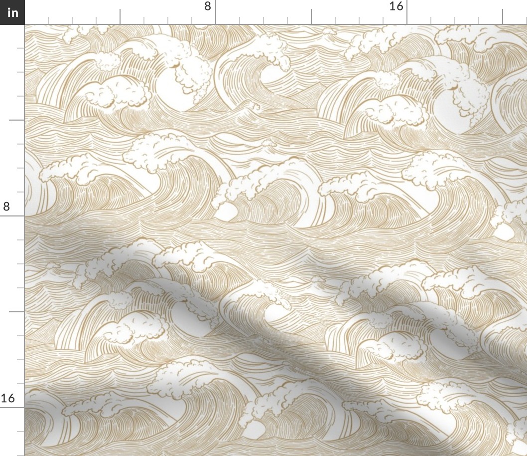 Vintage Ocean Waves in Driftwood on White