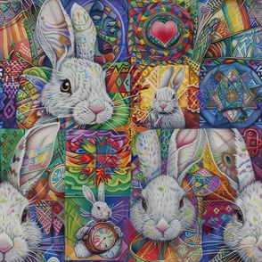 Alice in Wonderland White Rabbit Colorful Collage