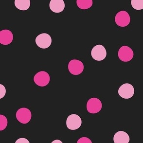 Festive Party Polka Dots Tossed in Hot Pink and Blush Pink on Black
