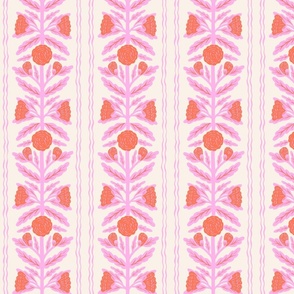 Pink and Red Flower Block Print Medium Repeat
