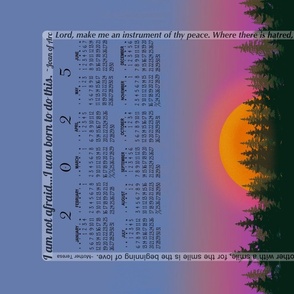 2025 Calendar Sunset Over the Lake Tea Towel Wall Hanging