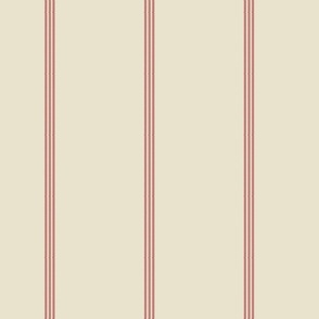 Triple narrow stripe for petal cotton red on oyster 2097-82