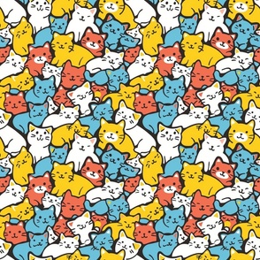 Colorful Kitty Congregation - Whimsical Cat Illustrations