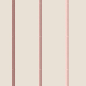 Triple narrow stripe for linen cotton canvas red on oyster 2096-82