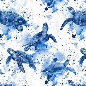 Blue and White Ocean Sea Turtle Pattern Design