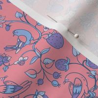 Cute folk birds on pink